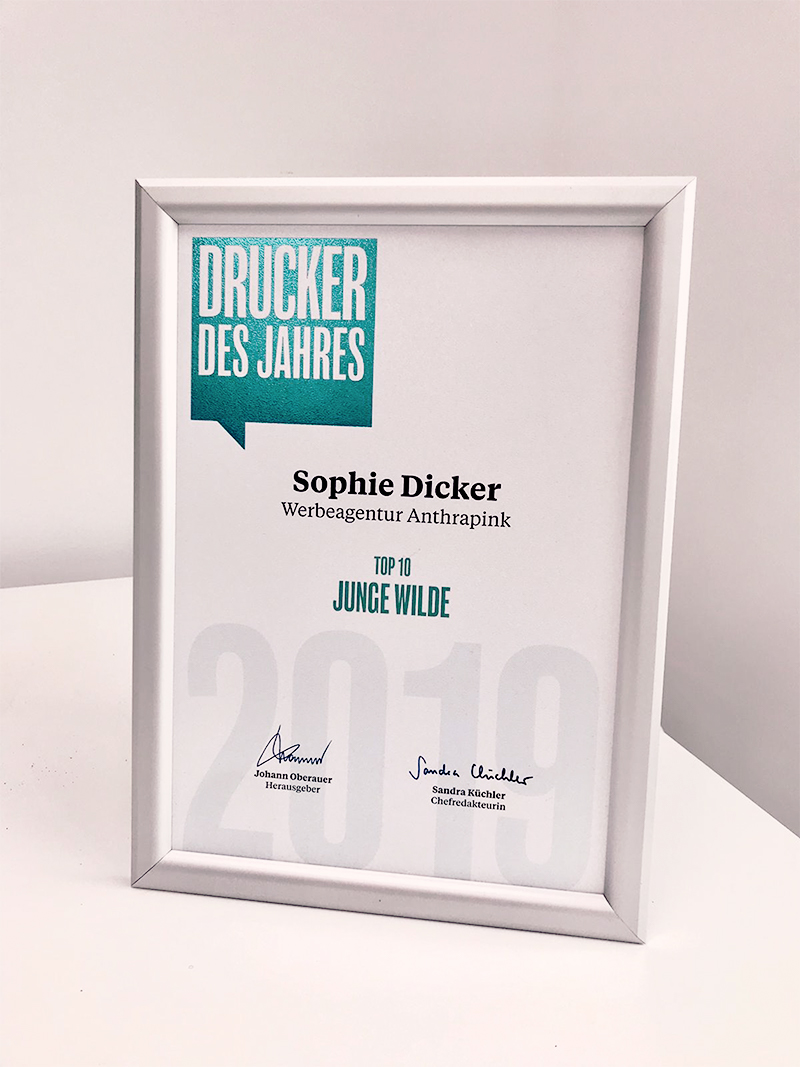 Urkunde Junge Wilde Sophie Dicker